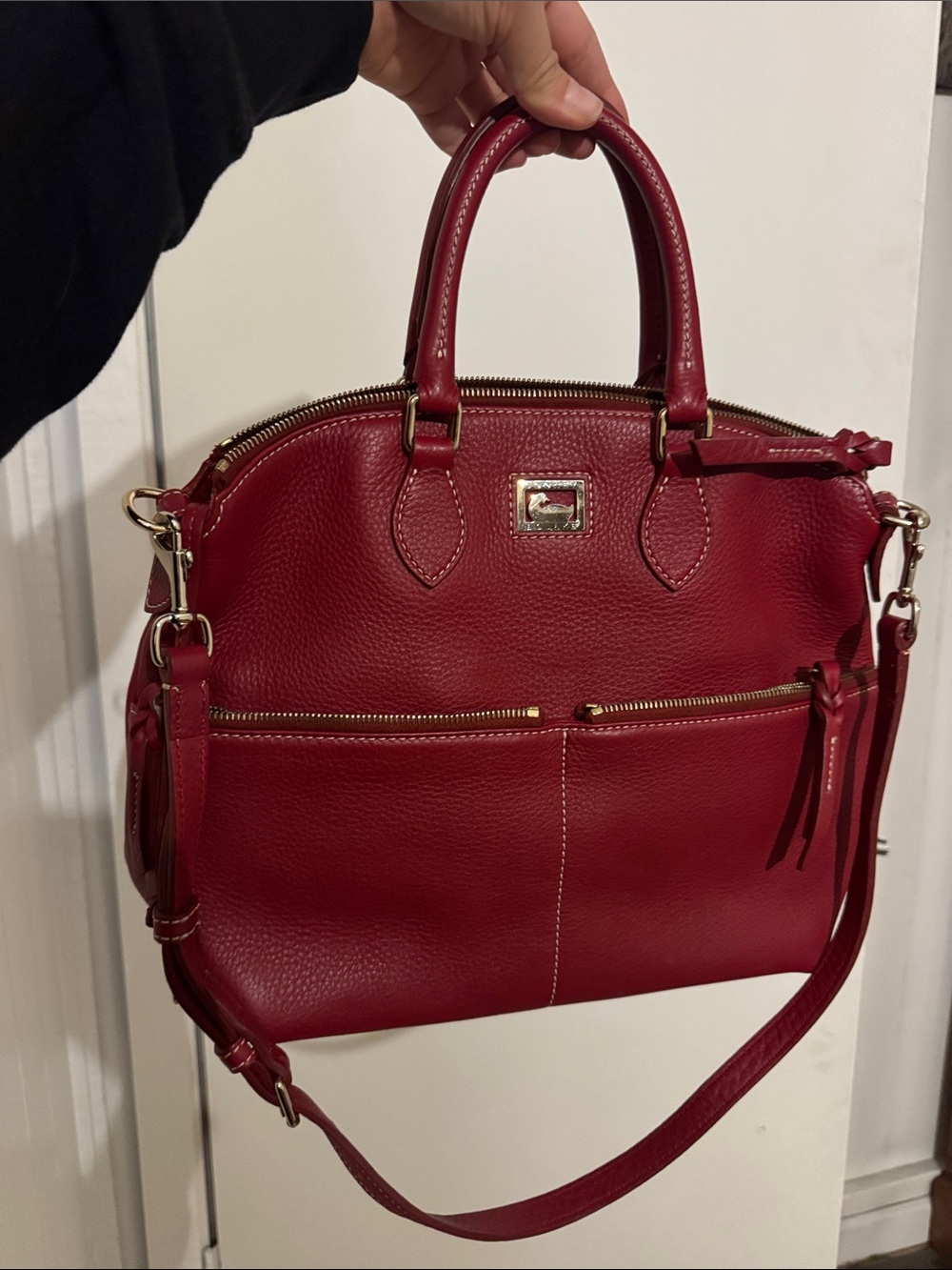NWOT Dooney & Bourke Dillen Double Pocket Red Leather Satchel Handbag